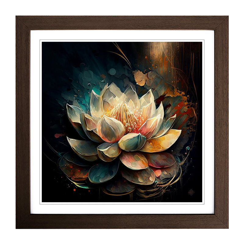 Lotus Flower Abstract Expressionism No.1 - Framed Print, Walnut