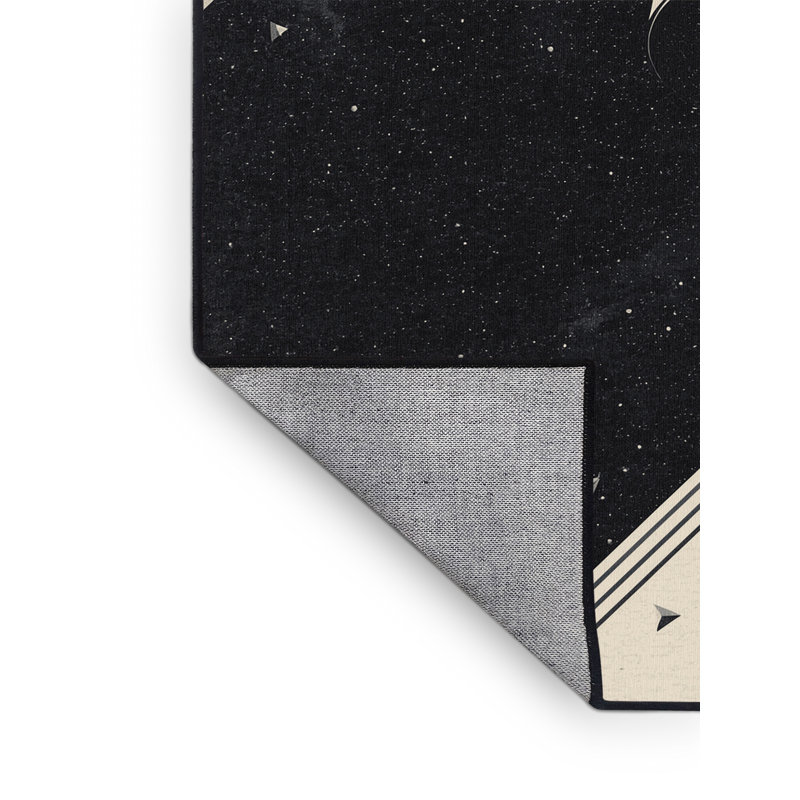 Machine Washable Daleville Space Station Scene Modern Geometric Shapes Rug in Gray – Black Binding, 2x4