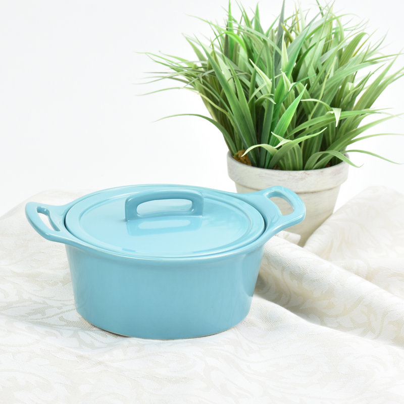 Casserole ronde en grès avec couvercle Omniware, Turquoise, Grand