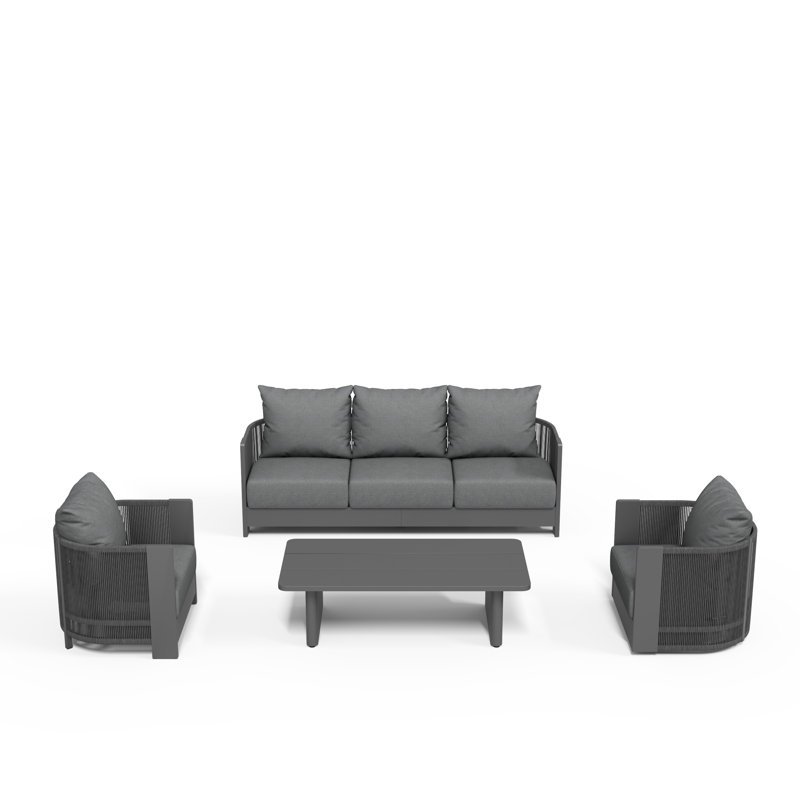 Ensemble de conversation d'extérieur 4 pièces avec coussins Wallie, 4 Pcs: Table, Sofa, 2 Chairs