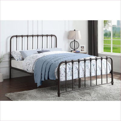 Grand lit plateforme pour chambre à coucher résidentielle, structure en métal massif, sans sommier requis, finition bronze foncé