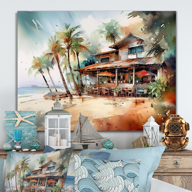 Tropical Beach House - art mural de plage côtière pour le salon, H 30 po x l 40 po x P 1,5 po, Toile tendue