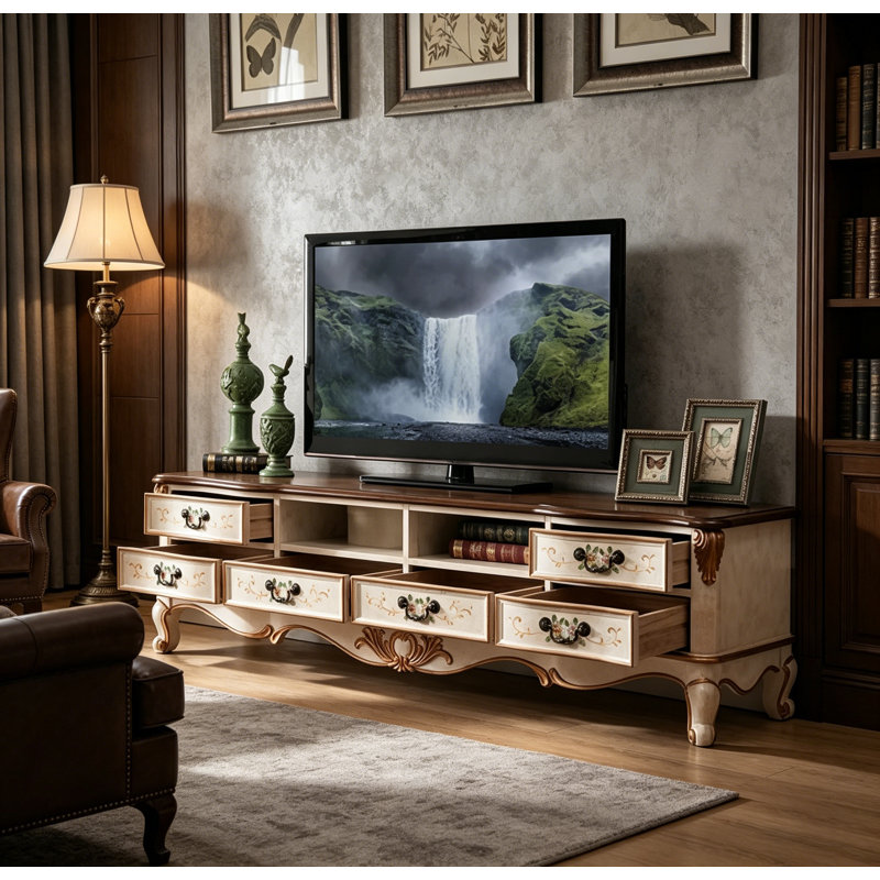 Meuble télé Casual Luxury, 19.6" H x 78.7" W x 17.7" D, Brown/White