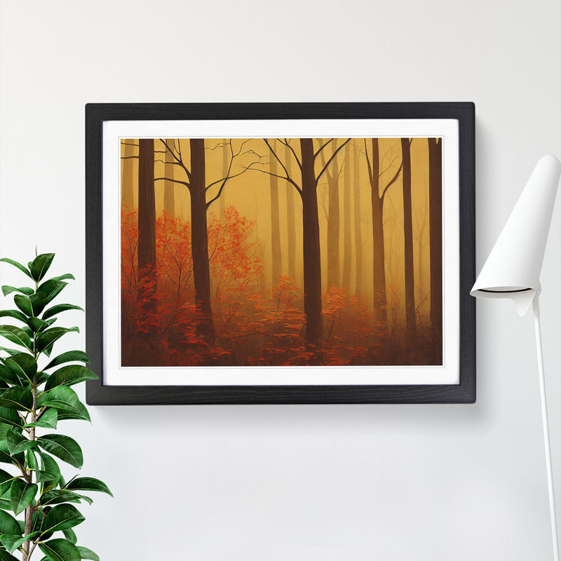 Delightful Autumn Forest - Single Picture Frame Painting, 25cm H x 34cm W x 2cm D, Black