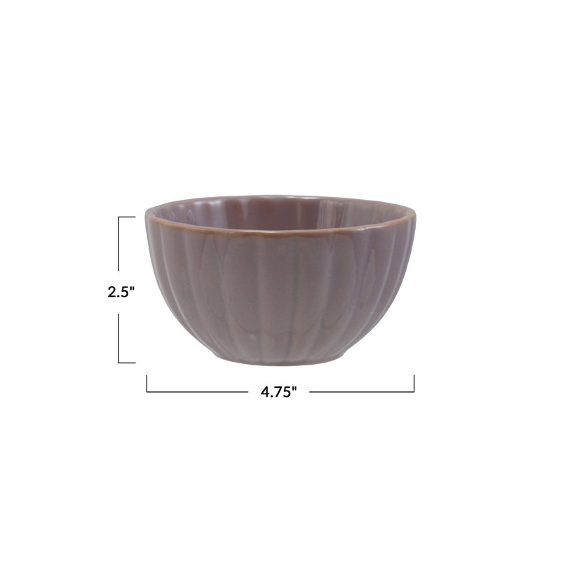 Medium Stoneware Ribbed Bowl With Reactive Glaze, Lavender