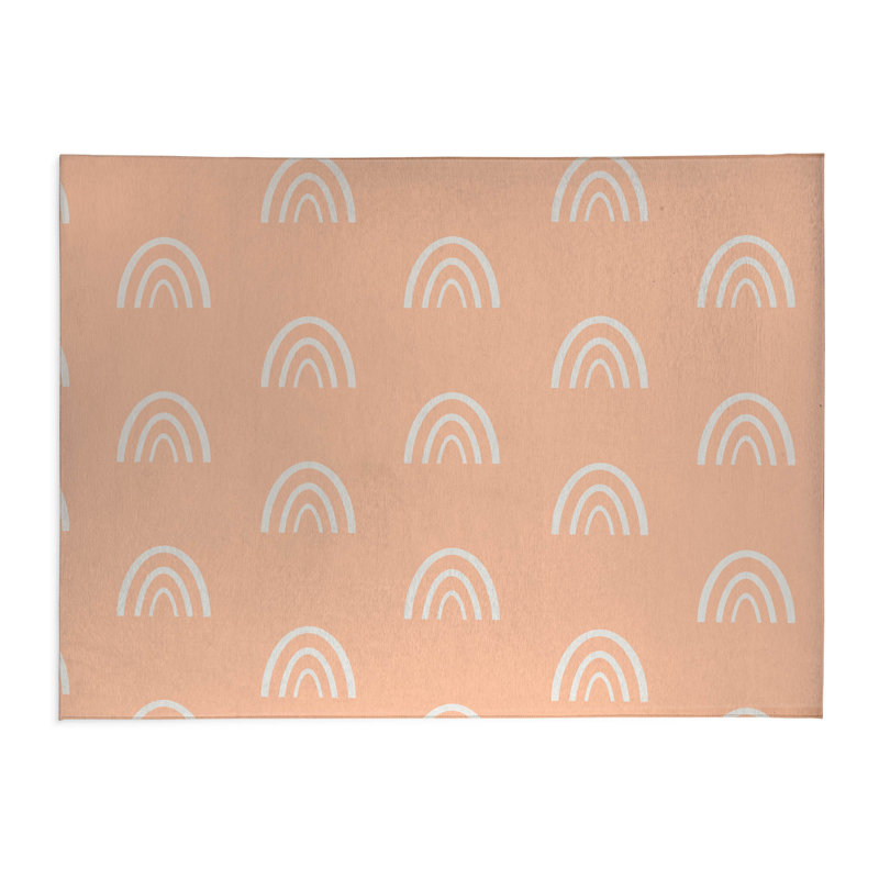 Plain Bows Kids Play Mat, Rectangle 5' x 7', Peach/White