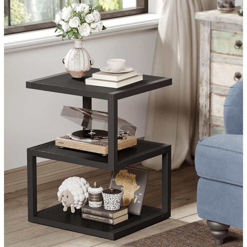 3-Tier S-Shape Small Side Table - White (Small Spaces Nightstand), Black