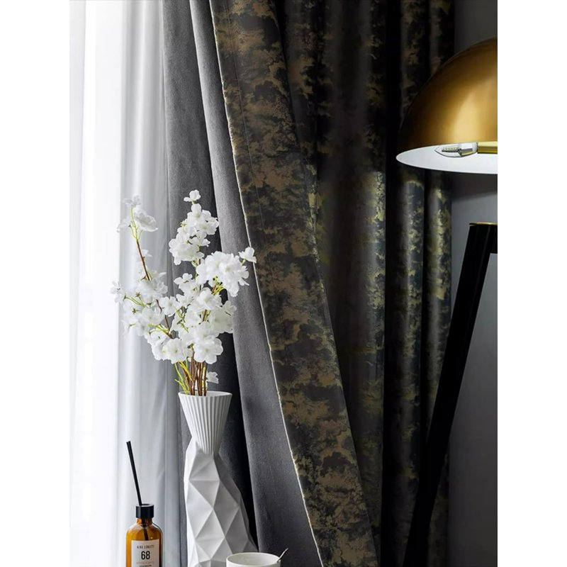 Luxury Gray Gold Abstract Pattern Velvet Curtains - 2 Panels Grommet Top Full Blackout Drapes, Thermal Insulated Noise Reducing Window Treatments curtains for Living Room Bedroom