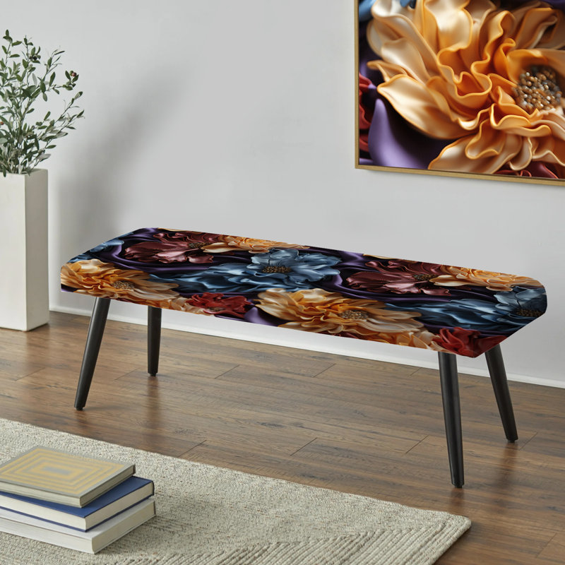 Kimono Whispers - Banc rembourré floral noir chinois