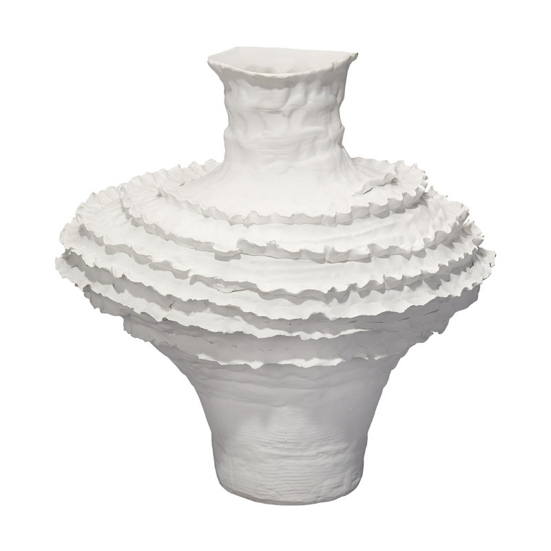 White Ruffled Ceramic Decorative Table Vase