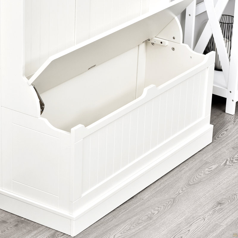 Arbre d'entrée 38 po 3 en 1 avec banc de rangement, portemanteau et range-chaussures, blanc