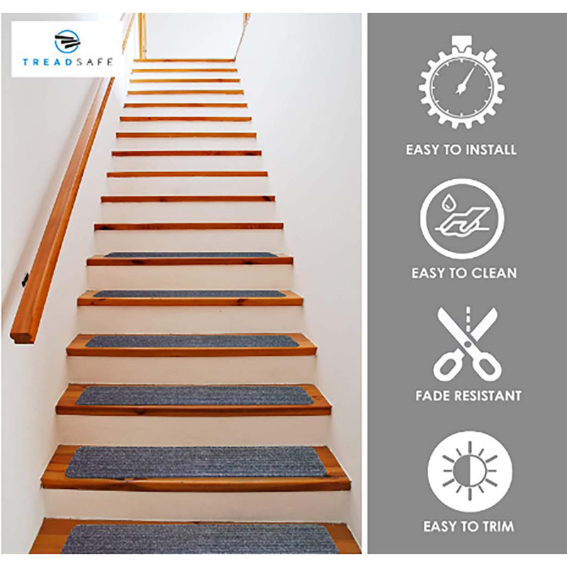 Tapis d'escalier pour marches intérieures en bois, gris