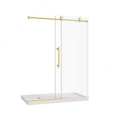 Frameless One Fixed Glass Door & One Sliding Shower Door, Explosion-Proof Film & Nano Coating, Stainless Steel Hardware & 6mm Tempered Glass