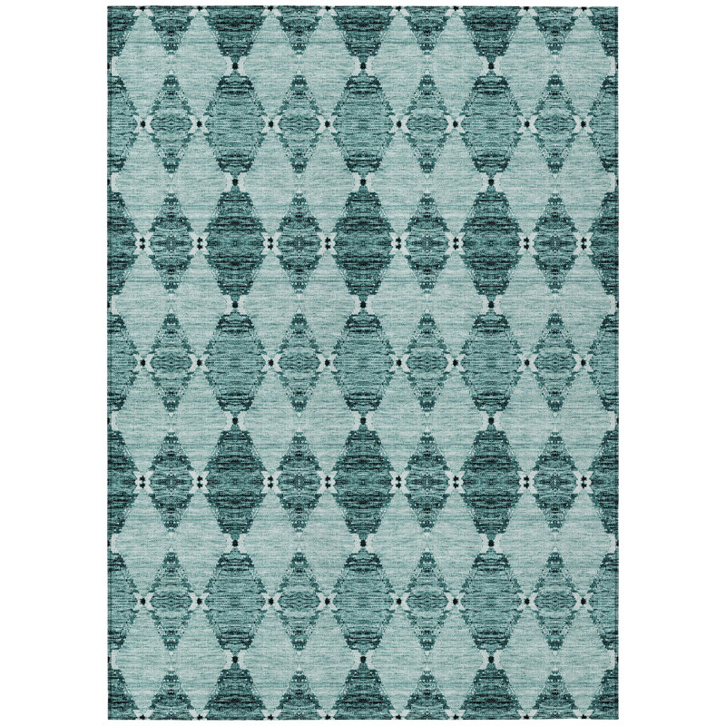 Tapis d'extérieur lavable bleu sarcelle 3 pi x 5 pi bleu turquoise et gris anthracite