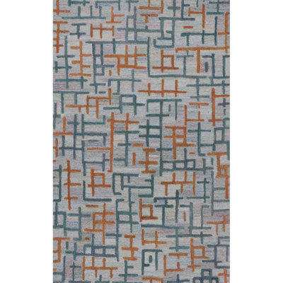 Campbell Hand-Tufted Geometric Indoor/Outdoor Rug Blue/Teal/Orange