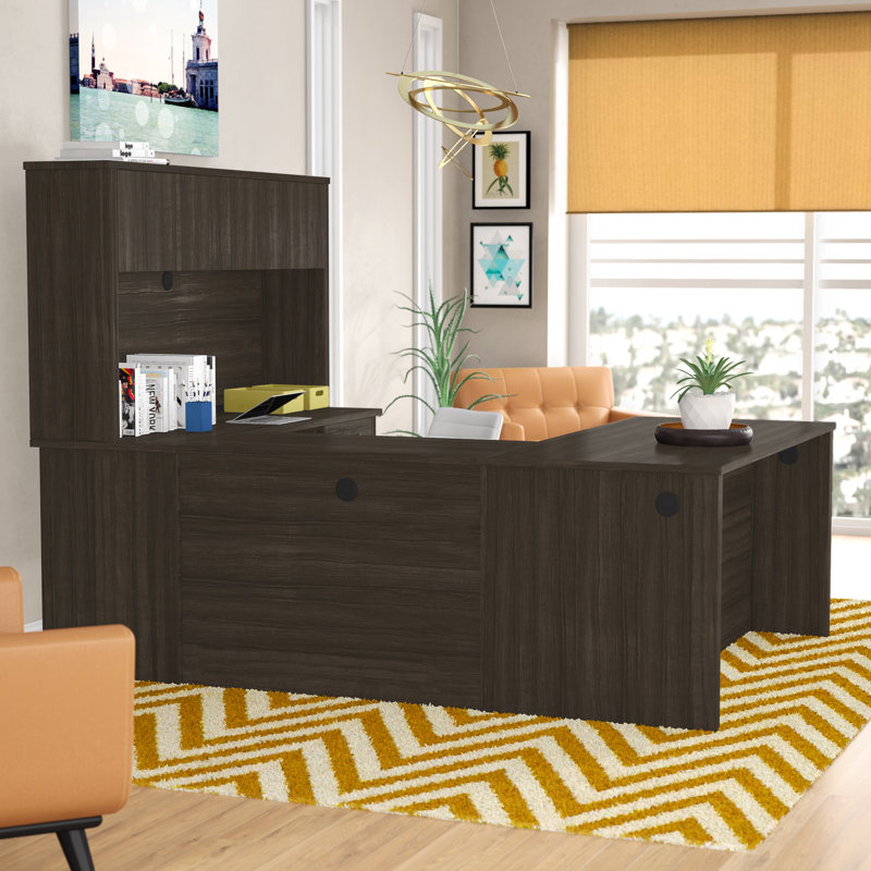 Bureau de direction en U avec huche Ornello, Chocolat noir