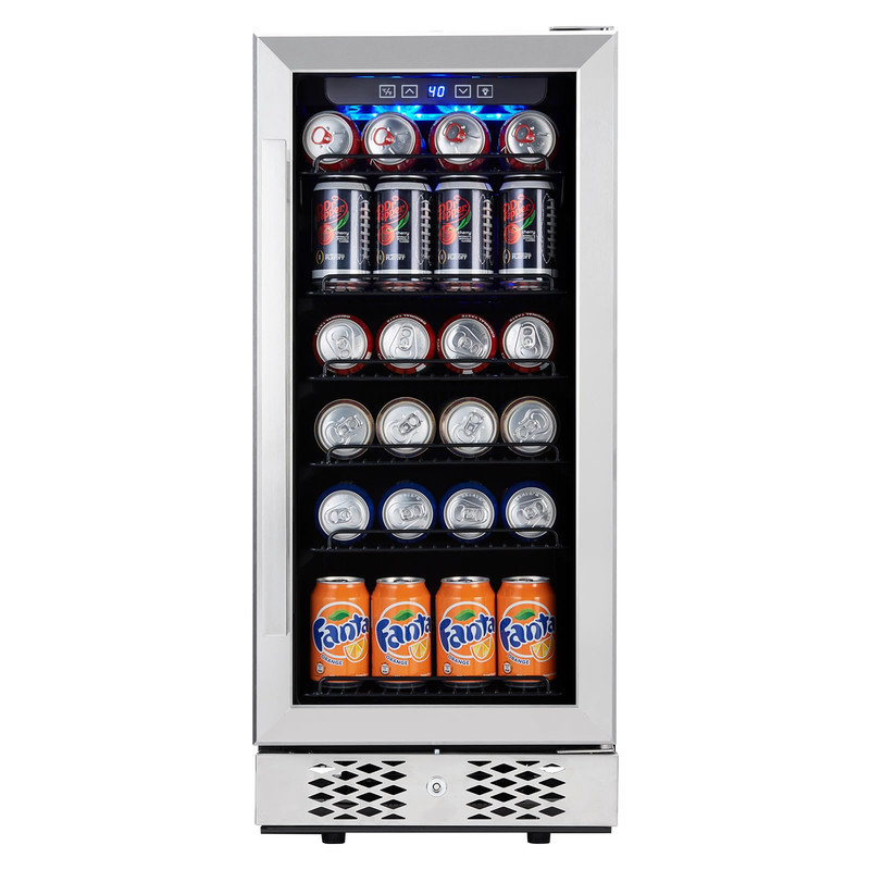 Refroidisseur à boissons encastré ou autoportant de 96 canettes - porte en verre, tablettes réglables, éclairage DEL - réfrigérateur à bière sous le comptoir pour bar ou bureau personnel