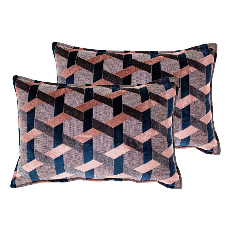 Geometric Rectangular Cushion, Blush/Navy