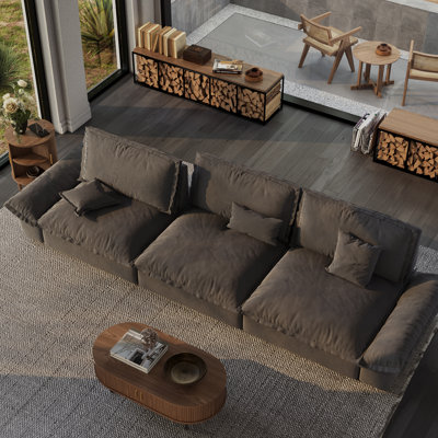141.73"Upholstered Sleeper Sofa, 3-Seater Sectional Cloud Couch, Compressed Sofa with Adjustable Backrest