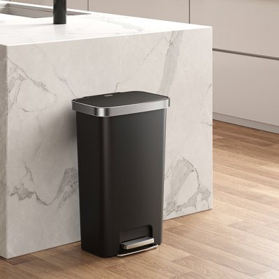 Hana 45l/ 11.9 Gallon Plastic Resin Step Kitchen Trash Can - Black