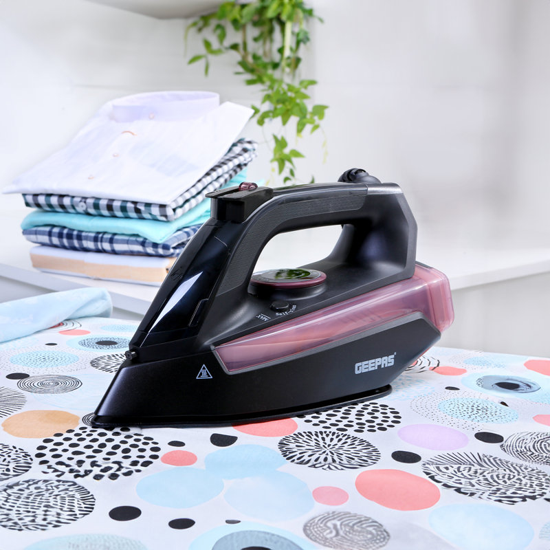 GEEPAS Steam Iron | Clothes Dry & Steam Press | 50s Fast Heat-Up, Vertical Steaming | Ceramic Soleplate & Adjustable Temperature | 250ml Water Tank with 1g/Steam Output | 2 Year Warranty 2400W Black