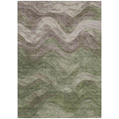 Elion Green Washable Indoor-Outdoor Rug - LOOMLAN
