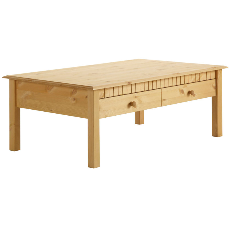 Yassine Solid Wood Four Leg Coffee Table with Storage, Stain Wax