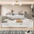 Full Size Wood Daybed with Trundle, Storage Shelves, Bench, USB Charging Station & Upholstered Headboard, White+Cream White Cushion-553640698