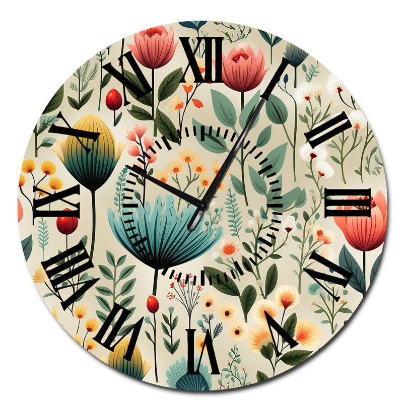 Horloge murale jardins à motif floral V, Surdimensionné