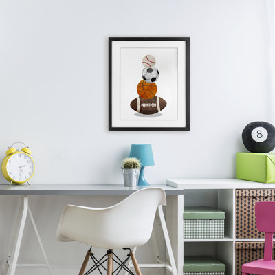 Sports Ball Bunch Framed Print Under Glass, design by Christine Simpson Art