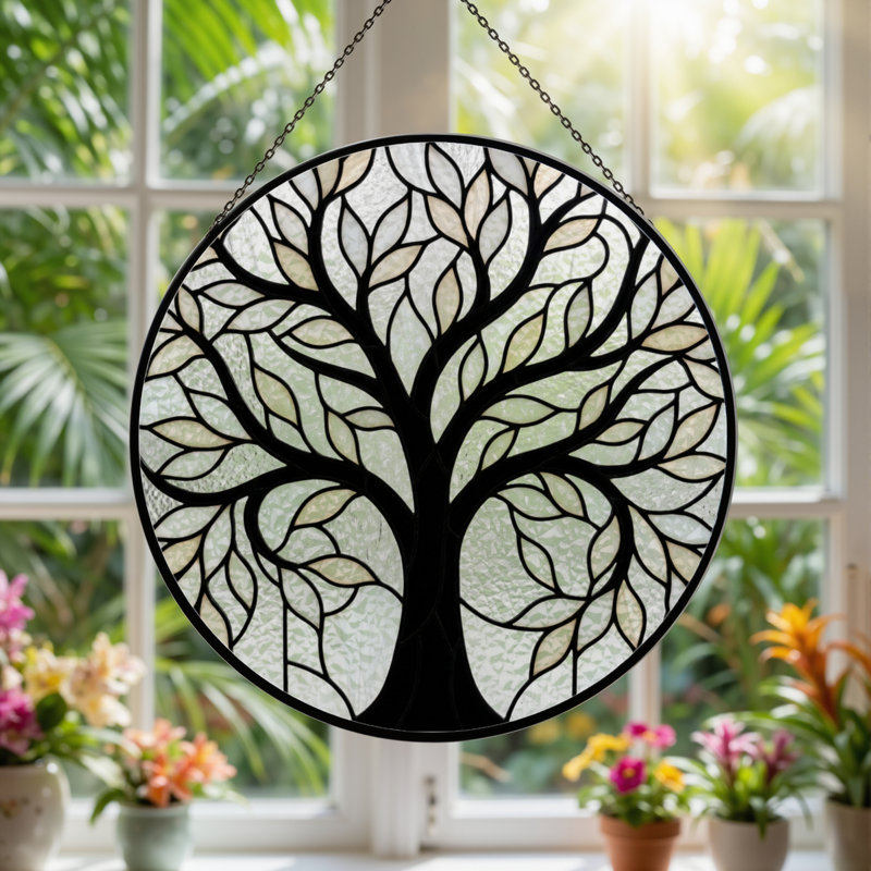 Panneau de vitrail en forme de feuille d'arbre de 7,8 po H, H 7,8 po x l 7,8 po