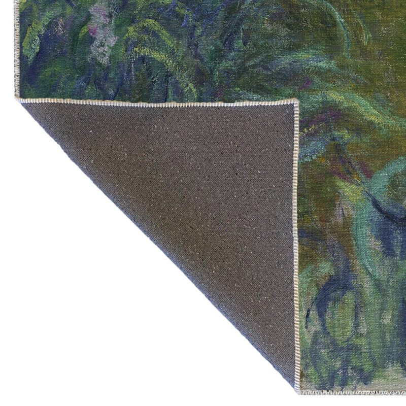 Tapis décoratif moderne à motif floral bleu et vert Iris, Rectangle 3 pi 10 po x 4 pi 11 po