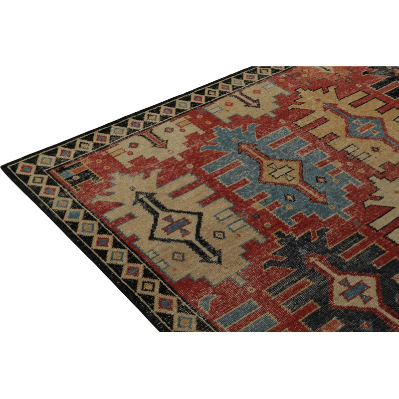 Rug & Kilim’S Distressed Rug In Red, Black, Beige, Gold Tribal Patterns, Rectangle 9' x 12'
