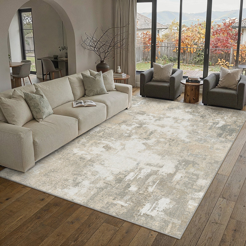 Tapis abstrait moderne Arden, Beige, Rectangle 5' x 7'6"