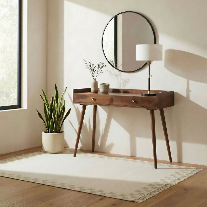 Mango Wooden Entryway Console Table With Tapered Legs - Vintage Retro 1930s Inspired