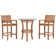 3 Piece Teak Wood Bistro Bar Set Including 36" Round Half Moon Table And 2 Abacho Barstools With Arms