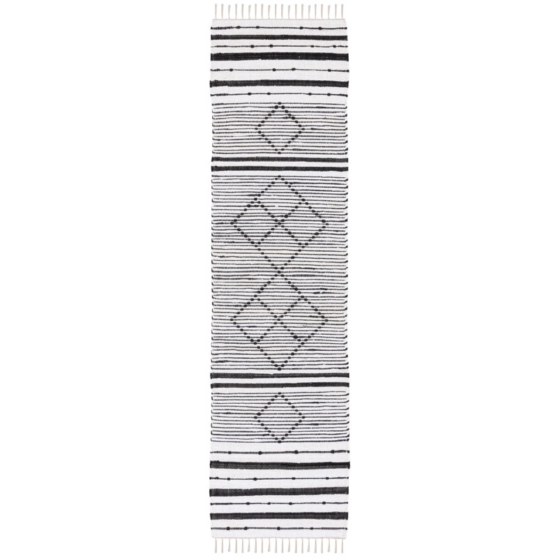 Tapis rayé kilim 204 ivoire / noir STK204A, Tapis de couloir 2 pi 3 po x 9 pi