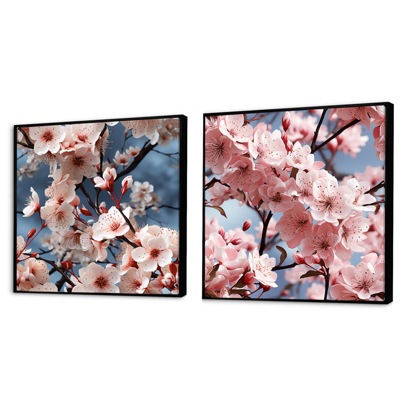 Merritt - Ensemble de 2 collages floraux carrés, Cadre flottant noir, H 30 po x l 61 po