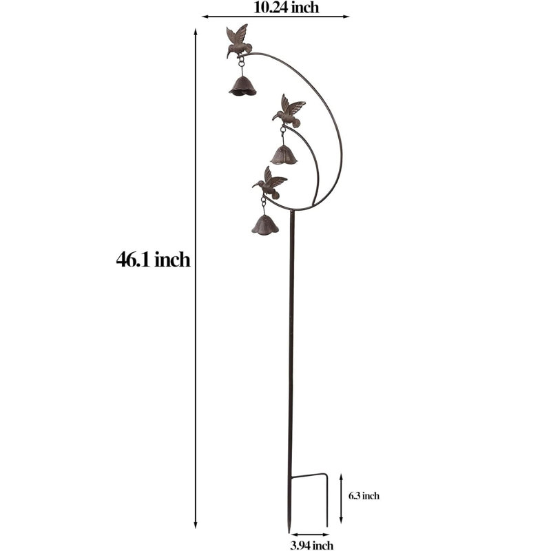 Vibrant Metal Hummingbird Garden Stake with Wind Chimes & Bells - Durable Outdoor Decor