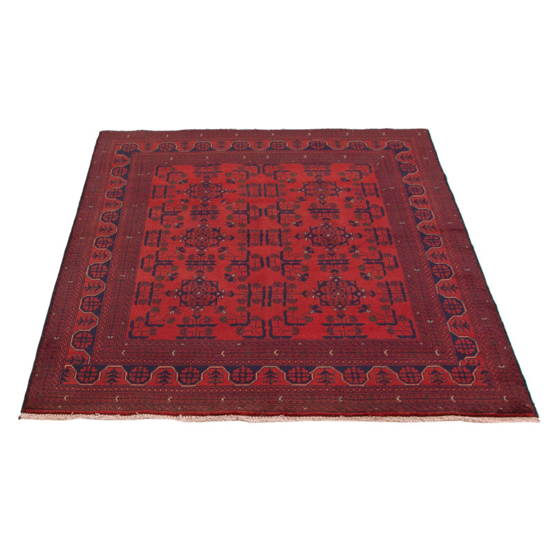 Tapis rouge en laine noué à la main de conception unique 4 pi 11 po x 6 pi 4 po Momir