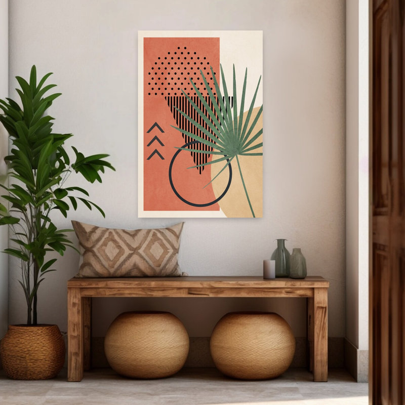 Abstrait feuille tropicale abstraite géométrique minimaliste, palmier, impression d'art mural tropical, 48" H x 32" W