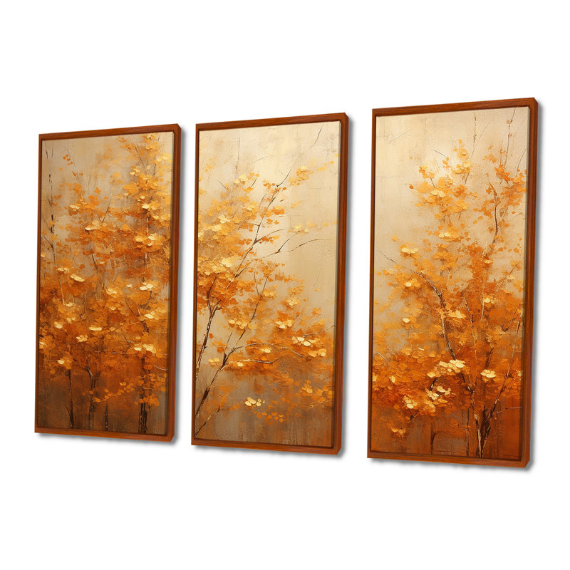 «Golden Autumn Forest Harmony I», ensemble d'art mural sur toile, H 28 po x l 36 po x P 1 po, Cadre flottant brun