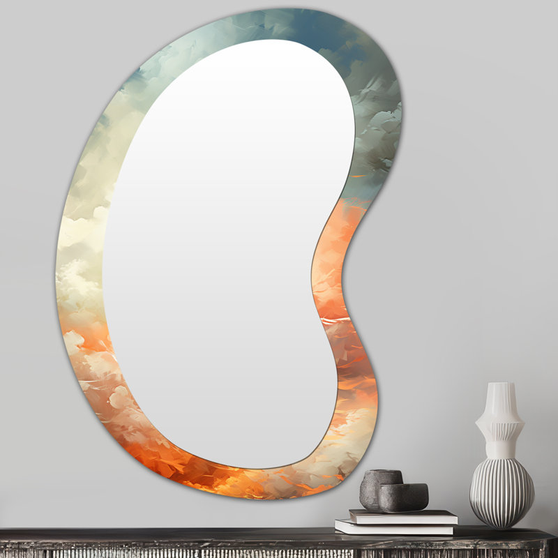 Ciel apaisant coucher de soleil - miroir mural décoratif de forme irrégulière, miroir asymétrique traditionnel, impression sur métal