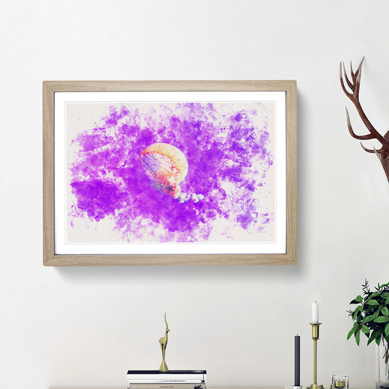 Jellyfish - Picture Frame Painting Print, Oak Framed, 45cm H x 63cm W x 2cm D
