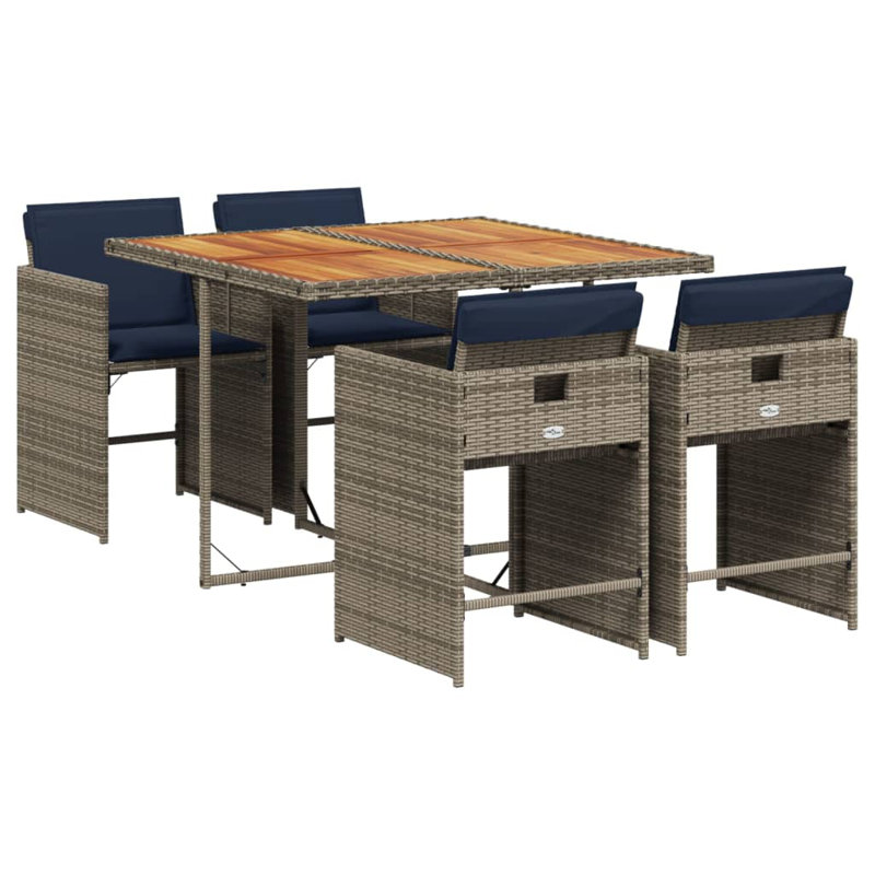 Latitude Run® 5 Piece Patio Dining Set With Cushions Gray Poly Rattan, Blue/Gray, 4