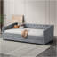 Lit de jour simple avec canapé-lit rembourré capitonné de taille simple, avec bouton sur le dos et clou en cuivre sur les bras ondulés - gris clair-434153387