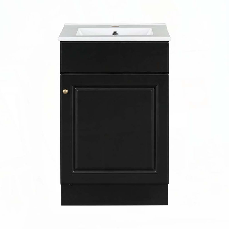 20" Bathroom Vanity with Ceramic Sink,Adjustable Shelf, Black