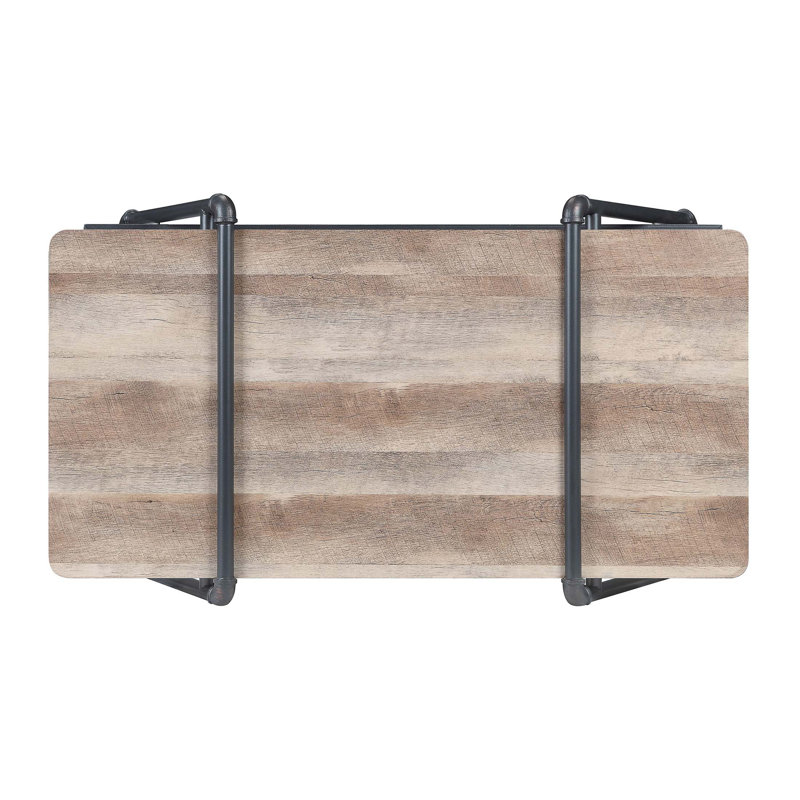 Brantley 47'' Oak and Gray Industrial Coffee Table with Metal Mesh Shelf