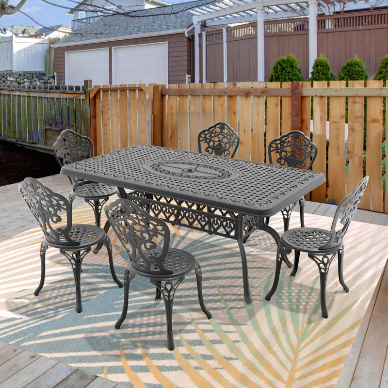 All-Weather Cast Aluminum Dining Furniture Set With Black Frame, 6