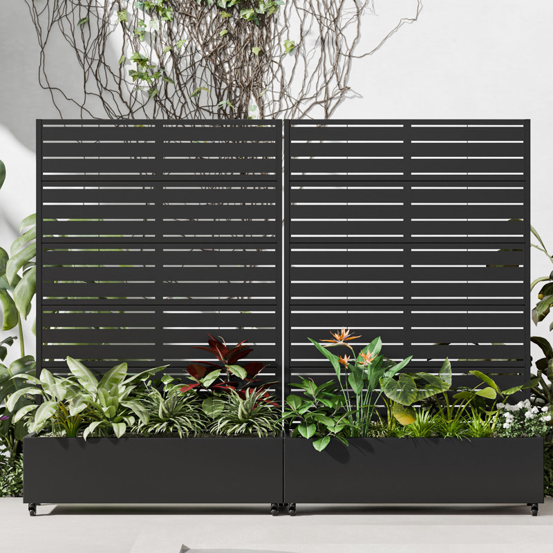 Outdoor Metal Planter Box Raised Garden Beds with Trellis, 2